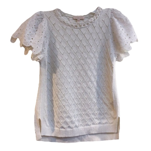 Rebecca Taylor Tops - Rebecca Taylor Lace Knit Flutter Sleeve Crochet Cottagecore Preppy White Top XS